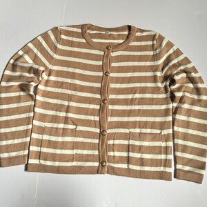 Lillusory Tan/Cream Stripped Cardigan, Long Sleeve, Gold Buttons, Size S, NWOT